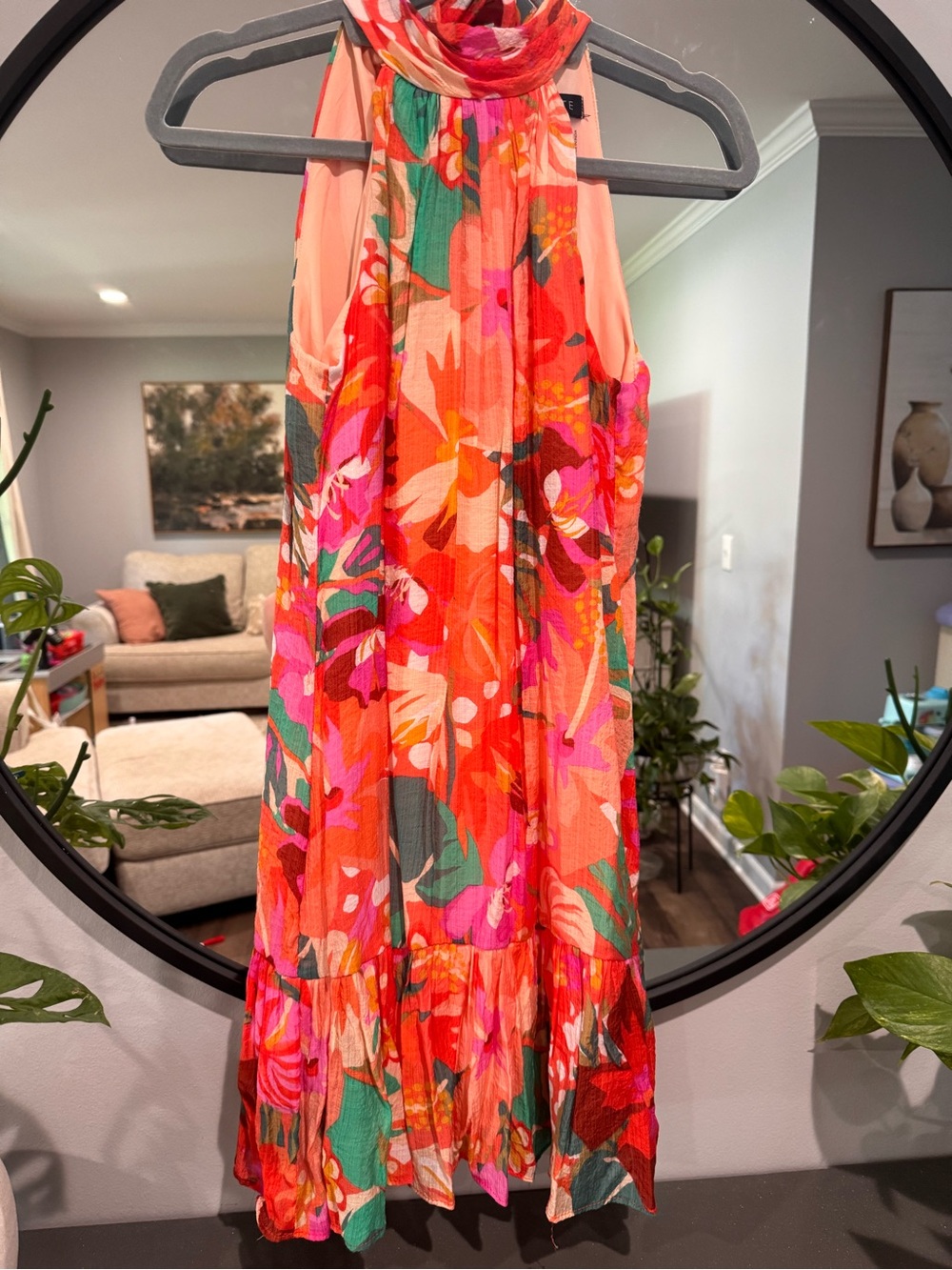 1 State Bright Tropical Halter Floral Dress